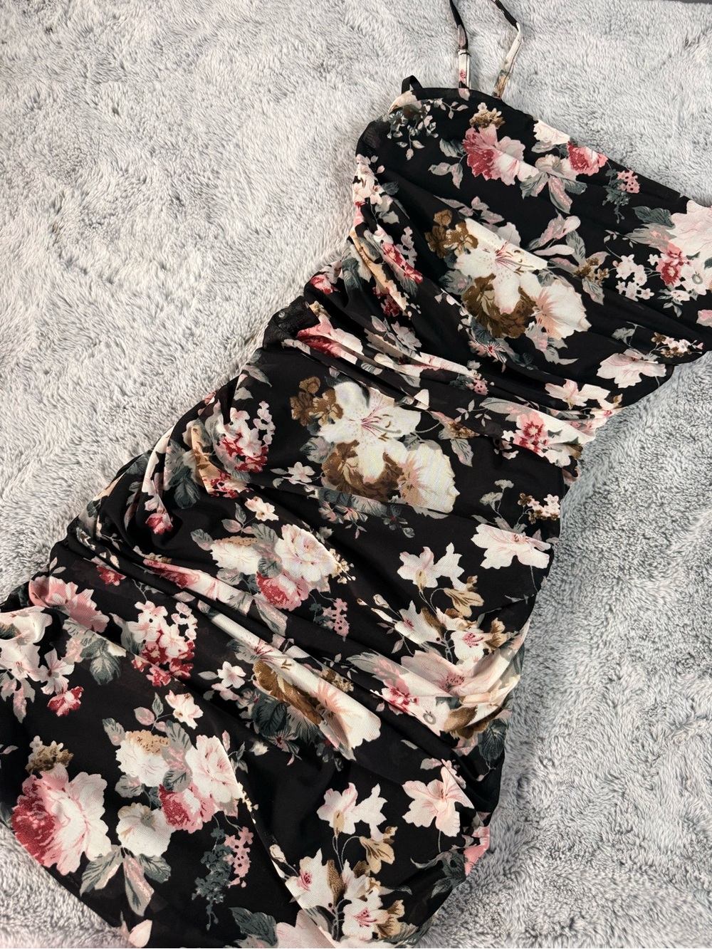 Windsor Black Mini Dress with Pink & Cream Floral Print